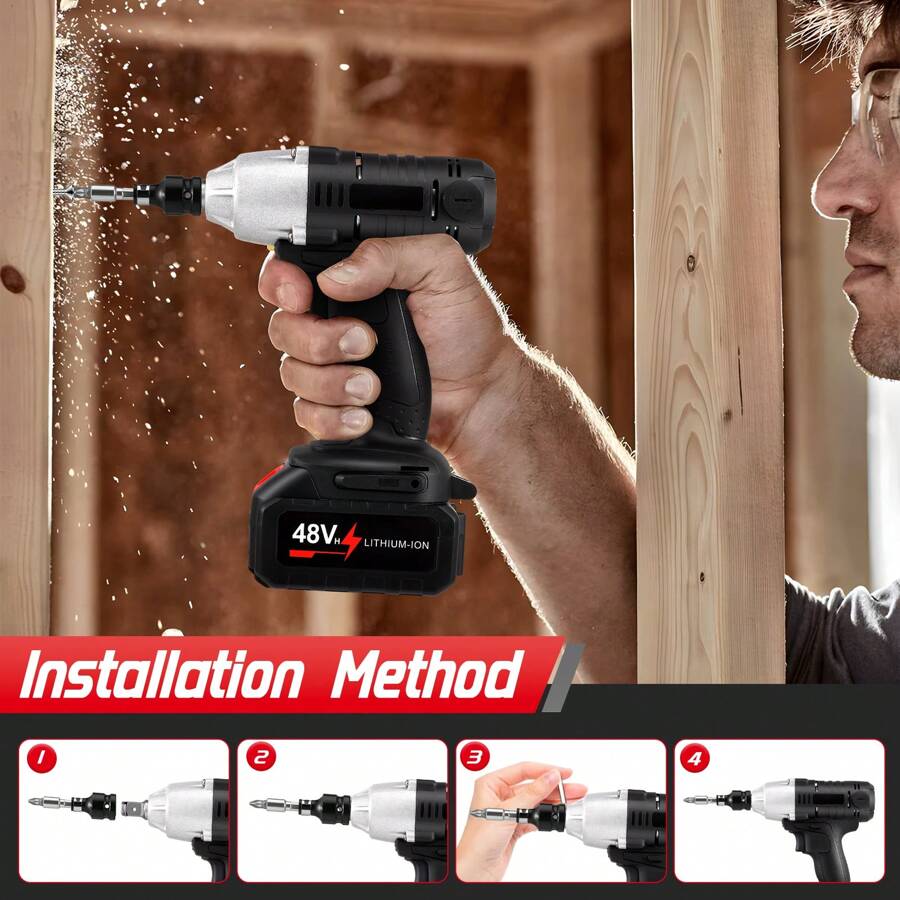 Impact Wrench Cordless Impact Wrench With 1/2 Inch Driver 3-In-1 Power Electric Wrench Max Torque 320N Carry Box For Car Home - Black - View 1