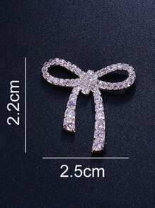 1pc Fashionable Minimalist Personalized Bow Rhinestone Copper Metal Earrings, Versatile Accessory For Parties And Events
