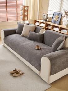 1pc Plain Chenille Sofa Couch Cover, Simple & Minimalist Style With Star Pattern, Anti-Slip, Scratch-Resistant, Suitable For All Seasons Home Decor Sofa Pad - Grey - View 6