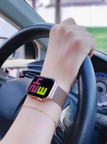 1pc Unisex Milanese Magnetic Mesh Metal Watch Band, Compatible With 38/40/41/42/44/45/46/49mm Apple Watch Ultra/SE/10/9/8/7/6/5/4/3/2/1 - Rose Gold - View 2