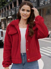 Chaqueta Acolchada Con Solapa Para Mujer, Chaqueta Para Mujer,Abrigo,Chamarra Para Mujer - Rojo - Ver 6