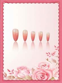 24Pcs/Set Medium Size Coffin Shaped False Nails With Pink Ombre Design, Including 1 Jelly Gel And 1 Nail File, Suitable For Music Festivals, Parties, Dancing And Daily Wear, Removable And Reusable Press On Nails Nail Supplies Nails - Multicolor - View 3