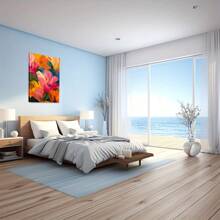 Tulipes colorées abstraites avec des stylos audacieux. Grande peinture murale encadrée en bois, décoration d'intérieur, peinture à l'huile - Chambre, salle de bain, salon, bureau, cuisine, cadeaux de Noël - 1 pièce