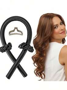 4 pièces/set Bandes élastiques sans chaleur pour boucler les cheveux, bigoudis sans chaleur à porter pendant la nuit, rouleaux à cheveux avec chouchous et pinces à cheveux pour femmes aux cheveux longs (noir)