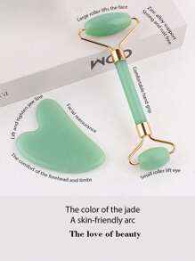 1pc/2pcs/3pcs Facial Beauty Massage Set, ABS Resin Material Double Head Roller Massage, Triangle Scraping Board, Soft Silicone Ice Mold, Body Gua Sha Massage Tools Set, Green