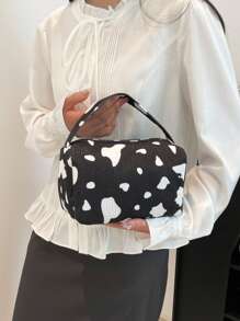 1 pieza Bolsa de almacenamiento grande con capacidad, de tela de terciopelo, con estampado floral simple y lindo, para niñas, bolso de estudiante, bolsa de cosméticos, estuche de maquillaje