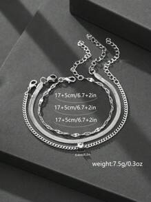 Nooxian 3 pièces Set d'accessoires pour les mains en métal argent multicouche, chaîne de lame de rasoir en acier inoxydable unique, chaîne à lèvres et chaîne à boules avec breloques en cubique de zircone cuivrées taillées, bracelets de bijoux pour femmes