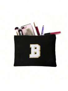 1 件化妆包钱包姓名首字母 A-Z 字母图案洗漱用品收纳袋拉链手机袋铅笔袋手提包旅行必需品女孩礼物化妆工具化妆刷收纳袋学校用品携带方便化妆包化妆品收纳袋