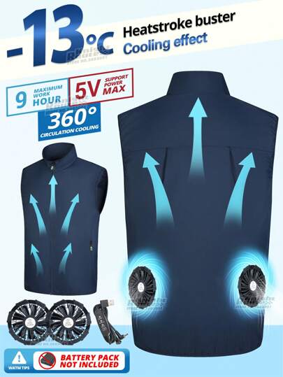 男女款夏季降温背心（不含移动电源） - 包括 2 个便携式风扇 3 速模式，带口袋的空调背心衣服，非常适合炎热天气、户外工作徒步旅行爱好者、旅行以及任何从事户外活动的人