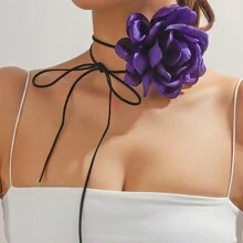 1件装大号红色花朵颈链，女士晚装 - 紅色 - 查看 4