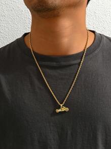 1pc Retro Metal Sports Style 18K Gold Plated Stainless Steel Twist Chain Necklace + 3D Motorcycle Pendant With Copper Zirconia Stone, Mechanical Sports Themed Necklace Pendant Suitable For Bikers And Racers