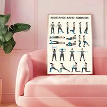 1pc, Canvas Hanging Painting, Framed Canvas Painting And Poster, Wall Art, Ready To Hang, Resistance Band Workout Poster - Canvas Wall Art Print For Home Gym Decor, Workout Chart For Indoor Fitness Training, Printed Art Poster For Living Room, Bedroom, Home Office Decor - Sports Theme, Art Decor Modern Vintage Style, Spring Decor Gifts Birthday Graduation