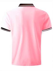 Men's Contrast Color Collar Polo Shirt, Solid Color Casual Everyday