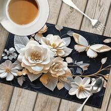 4 pièces Sets de table rectangulaires en lin tissé vintage européen imprimé floral - Sets de table résistants à la chaleur et antidérapants pour la table à manger, la cuisine - Décoration de table à manger, de café