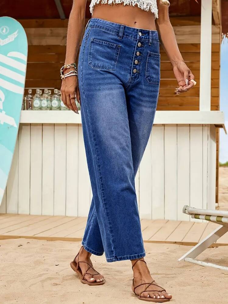 Nuovi pantaloni casual in denim da donna con vita elastica e comoda, 7/8, per la primavera - Lavaggio chiaro - Visualizzare 5