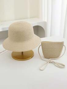 2pcs/Set Kids Everyday Versatile Straw Hat + Bag Combo, Perfect For Summer Outdoor Sun Protection, Beach Vacation