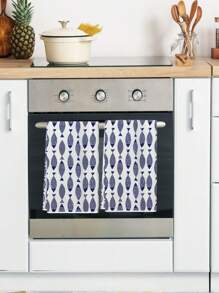 2 条装动物毛巾卡通黑猫捉迷藏搞笑鸡爱好者幽默语录卡通鸡蓝鱼棕色树懒图案农家餐巾厨房洗碗手茶巾厨房干燥餐巾适用于厨房餐厅餐桌 - 藍色 - 查看 3