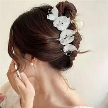 1 peça de grampo de cabelo borboleta grande com pérolas falsas e strass, doce e fofo, adequado para uso casual diário, saídas, combinação de festa, disponível em branco e rosa, acessórios de cabelo, grampos de garra, grampo de mandíbula de cabelo, grampo de cabelo para outono e inverno para roupas de férias femininas