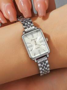 1pc/Set Stylish & Elegant Teenager Quartz Watch With Bar Scale Dial And Steel Strap, Suitable For Birthday Gift, Halloween Gift, (The Color In The Photo May Be Darker Than The Actual Product) - Silver - View 5