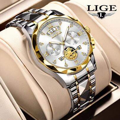 LIGE Orologio elegante da donna LIGE, impermeabile, con quadrante luminoso al quarzo, orologio da lavoro e casual con calendario