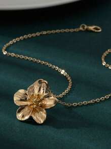 1 pieza Collar de metal con volantes y flores, collar elegante vintage con flores, joyería de moda de declaración