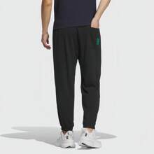 Adidas 男士新款健身训练宽松休闲抽绳腰部七分运动裤，经典百搭长裤 - 黑色 - 查看 1