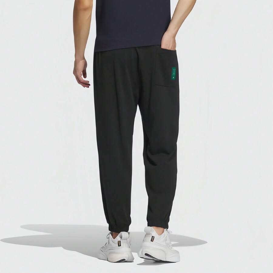 Adidas 男士新款健身训练宽松休闲抽绳腰部七分运动裤，经典百搭长裤 - 黑色 - 查看 1