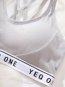 3SETS Ladies Letter Printing Hollow Cross Suspender Underwear Lingerie Set, No Steel Ring, Comfortable And Breathable Back Design, Sports Vest Underwear Lingerie Set.