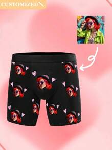 Customize Men's Underwear, Upload Your Lover's Portrait, Gift, Valentine's Day Gift - Black - View 1