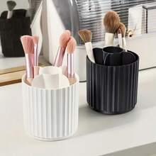 1 pieza de cilindro de almacenamiento de brochas de maquillaje giratorio a prueba de polvo, cubo de brochas de labios y polvo, estante de almacenamiento para cosméticos en el tocador - Negro - Ver 8