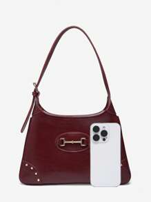 1 Pc Vintage Simple Hook Decoration Mohair Suede Shoulder Adjustable Strap Crescent Bag, Suitable For Dating, Outing, Party