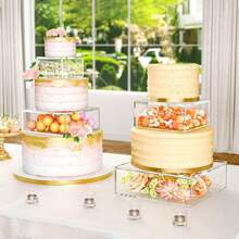 1pc Acrylic Square Cake Stand, Multi-Tier Transparent Cake Display Riser, Stackable Tiered Cake Separator Suitable For Wedding, Birthday Party, Kitchen, Dining Table, Dessert Box
