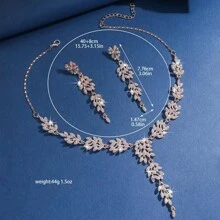 3 pièces/Set Collier pendentif à l'épi de blé avec strass et boucles d'oreilles, ensemble de bijoux pour accessoire de mariage et fête