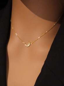 1 pieza Elegante colgante de collar de plata de ley 925 con forma de media luna y gema brillante, adecuado para uso diario, fiesta y vacaciones