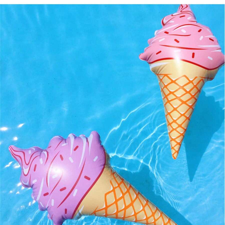 1pc Large Inflatable Swim Ring, Ice Cream Shaped Floating Swim Pool Floatie, Beach Essentials, Beach Accessories - Multicolor - View 1