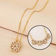 1pc Full Of Rhinestone Small Love A Love Love Four-Leaf Clover Necklace Woman To Send His Girlfriend Titanium Steel Collarbone Chain Elegant Gift