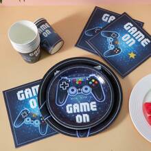 96 件/套电子游戏主题一次性派对餐具，包括杯子、盘子、餐巾，适合 24 位客人，非常适合游戏玩家、体育迷、生日派对、婚礼、庆典 - 彩色 - 查看 5