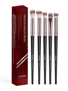MAANGE Set de 5 piezas de brochas de maquillaje profesionales para ojos, incluye: brocha para sombras, brocha para cejas, brocha mixta, brocha delineadora y brochas suaves y portátiles, un regalo ideal para mujeres y niñas