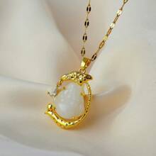 1pc Natural Hetian Jade Pendant Necklace, Female Lightweight Luxury Gold Inlaid Jade Chalcedony Necklace - Pendant Necklace - View 7