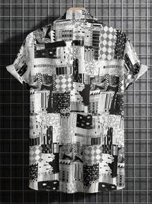 大码男士夏威夷风格创意图案印花夏季海滩度假衬衫