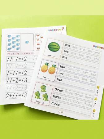 2pcs Children's Tracing Practice Workbooks - English Vocabulary And Math Numbers Practice - Early Learning Writing Aid - Preschool To Kindergarten Educational Activity Books - Ideal Learning Gift
