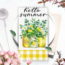 2pcs Buffalo Plaid Lemon Pattern Kitchen Towels, 16x24 Inch Polyester Decorative Hand Towels, Seasonal Home Decor For Spring & Summer, Absorbent Fingertip Towels For Bathroom And Kitchen