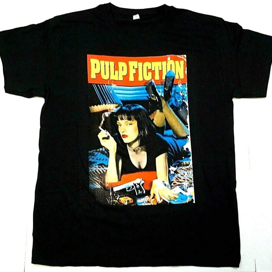 PULP FICTION T-Shirt Distressed Movie Poster Tee Men's 100% Cotton Black New - Black - View 1