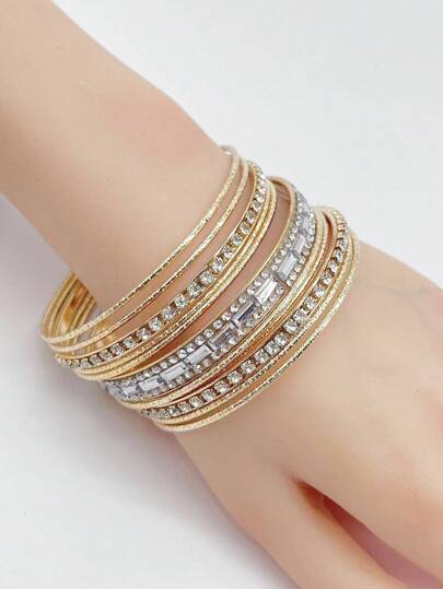 11 peças estilo Oriente Médio moda feminina strass decorado pulseiras
