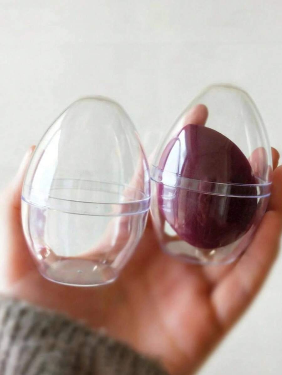 1pc Clear Egg Shape Makeup Sponge Storage Box - Clear - View 1