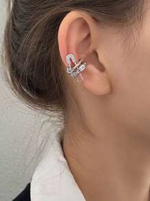 1 件简约时尚水钻袖口耳环，适合女性日常和节日场合 - 鑲鑽別針耳夾 - 查看 1