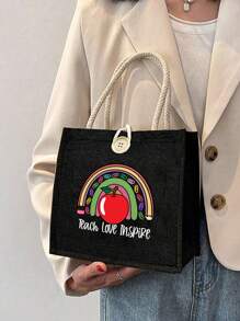 1 pièce Sac à main en lin imprimé floral avec lettrage enseignant, cadeau pour enseignants, sac cadeau à motif lune et étoile, sac de courses portable et pliable, sac de rangement léger, sac de courses simple, sac de rangement pour infirmière, médecin, enseignant, cadeau pour mère, maquillage de voyage personnel, sac de courses, grand espace de rangement, toujours les meilleurs cadeaux de la Saint-Valentin