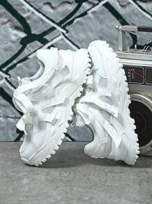 2025 Autumn Women's Classic White Sneakers, High Street Style, Lace-Up, Non-Slip, Wedge Platform Chunky Sneakers, Suitable For Festivals, Parties, Gatherings, Fashionable Outings - White - View 4