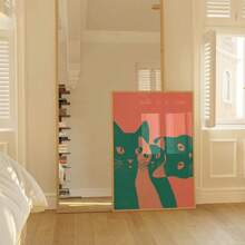 1 件折衷猫咪壁画极简主义帆布印刷画彩色猫咪海报时尚装饰适用于卧室、客厅、宿舍墙壁装饰无框架 - 彩色 - 查看 3