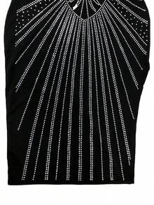 Women's Sexy Rhinestone Embellished V-Neck Evening Party Bodycon Dress With Side Slit - Black - View 5